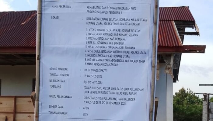 Kontraktor PT Wirabaya Nusantara Permai Diduga Kabur, Upah Tukang Madrasah di Bombana  Tak Dibayar