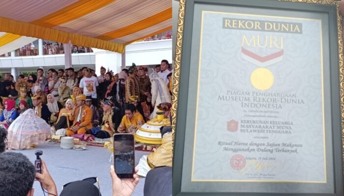 Raih Rekor MURI! 1.228 Dulang Hidangan Khas Muna Warnai Silaturahmi Akbar KKMM Sultra
